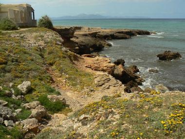 Pohled na pobřeží u Colonia de Sant Pere na Mallorce Mallorca, Colonia de Sant Pere
